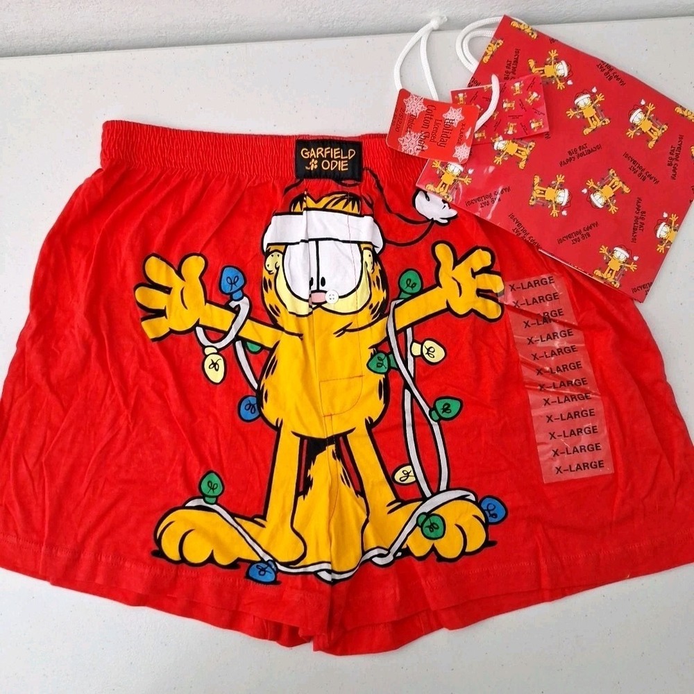 Vtg GARFIELD the Cat PAWS Boxers Mens XL Christmas Underwear W/ GIFT BAG, NWT - Picture 4 of 13